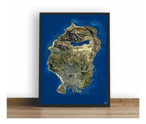 Quadros Decorativos Grand Theft Auto V Mapa Gta 5 30x63 cm