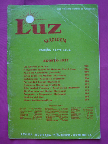 Antigua Guia Educativa Sexual  Revista Luz N° 8 Agosto 1957