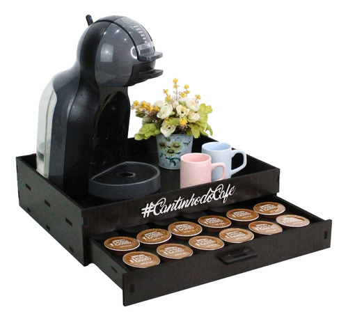 Bandeja Decorativa Suporte Com Porta Capsulas Dolce Gusto Cor Marrom-tabaco