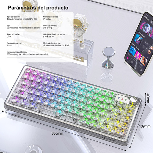 Teclado Mecánico Attack Shark K75 Rgb Qwerty Usb-c