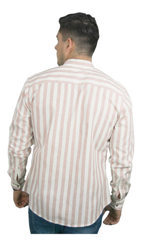 Camisa Casual De Hombre Manga Larga Rayas Cuello Mao