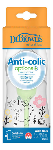 Biberón Dr Brown's Boca Ancha 5Oz/150Ml Anticólicos Options+ Decorado Bosque 0m+ Transparente