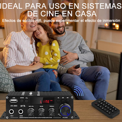 Amplificador Estéreo Bluetooth Usb Hifi Audio Casa Subwoofer Color Negro Potencia De Salida Rms 1.2 Kw
