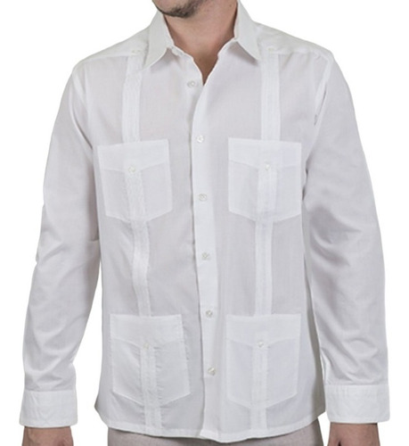 Guayabera Clasica, Algodon, De 4 Bolsas Y Alforzados