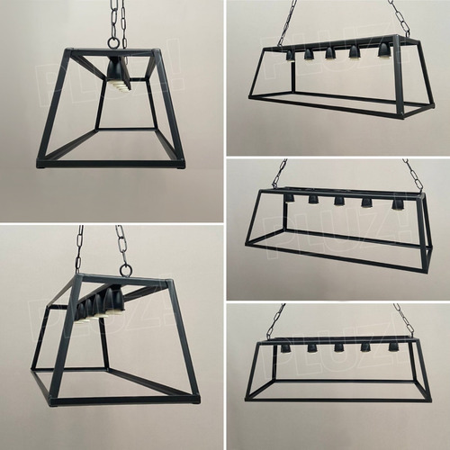Imagen 2 de 10 de Lámpara Colgante Industrial Pirámide 5 L Hierro Negro Cuot