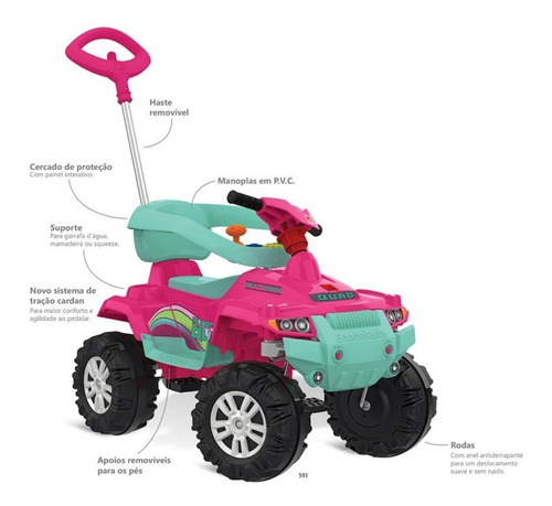 Carrinho Superquad Passeio & Pedal Bandeirante Rosa 593