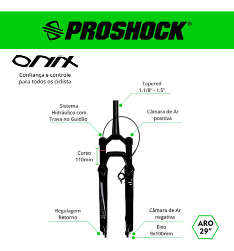 Garfo Suspensão Proshock Onix Tg Tap Eixo 9x100 - 110mm Preto