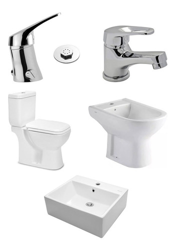 Combo Baño Piazza Link Inodoro + Bidet + Bacha + Griferia