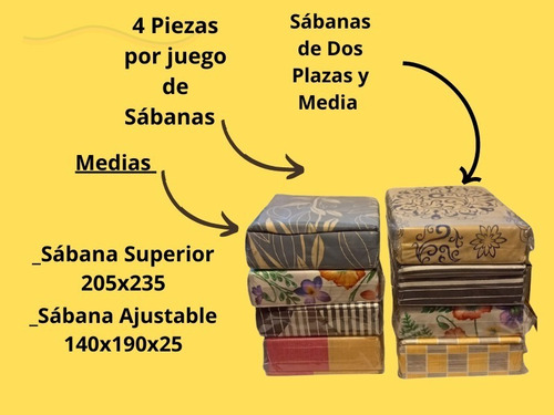 Imagen 4 de 7 de Sábanas Económicas Por Mayor Dos Plazas Y Media Pack X 15 Un