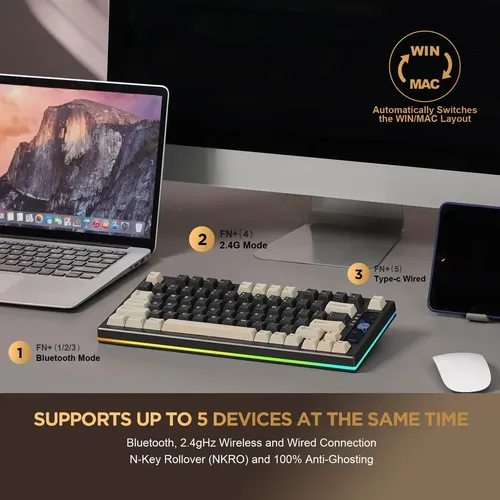 Teclado Mecânico Para Jogos Yunzii Yz75 75% Hot Wireless, Rg