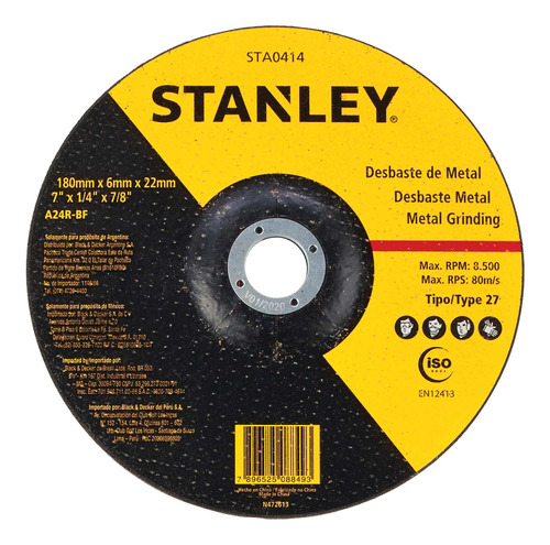 Caja 10 Discos Desbaste Metal Stanley 7  180mm Sta0414