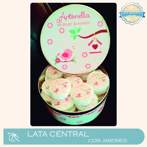 40 Jabones + Lata Central 6,5x16cm Personalizados!!