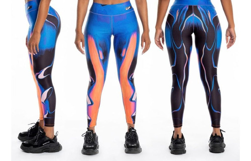 Leggins Tela Fria Anticelulitis Talle Medio Alt Azul Y Naran