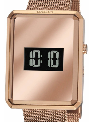 Relógio Seculus Feminino Digital Malha Aço Rosé Original