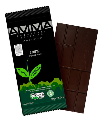 Chocolate Orgânico 100% Cacau Amma 80g