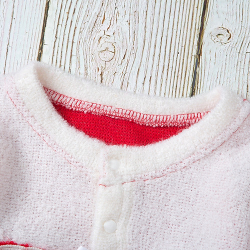 Conjunto De Mameluco Grueso Para Bebé Con Gorro Y Encaje Rojo 3-6 M