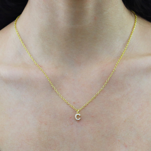 Collar De Chapa De Oro 18k Con Dije De Letra Inicial C 45cm Dorado