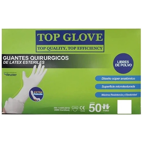 Guantes Quirúrgicos Libre De Polvo Top Glove X50un Talla 8