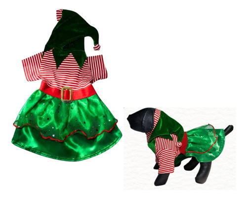 Vestido Duende C/ Capucha Navidad Mascota