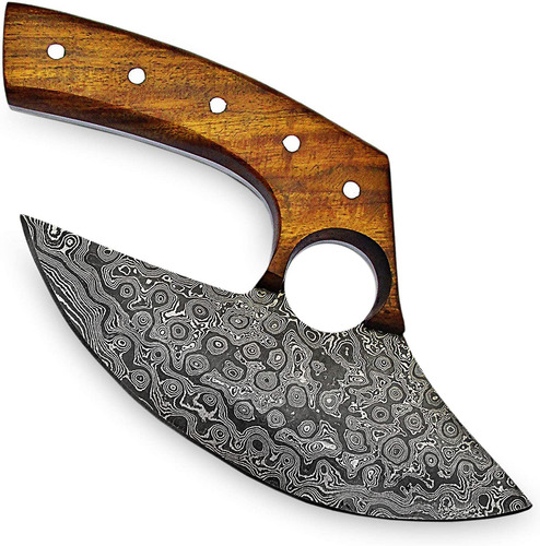 Cuchillo Ulu Acero Damasco Hecho A Mano Mango De Madera