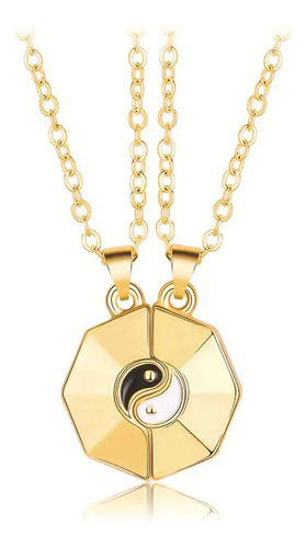 Collar Yin Yang Dorado Hombre Mujer Parejas Amigos 2 En 1