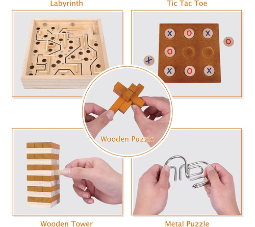Gothink Juego De Mesa 5 En 1 Con Rompecabezas De Madera, Rom