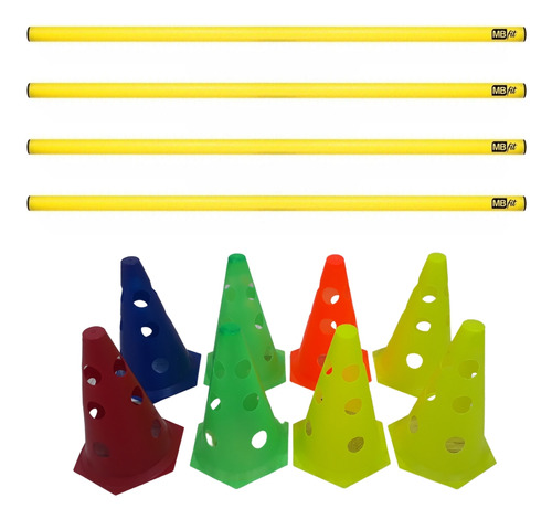Kit Agilidade Cones Furados 24cm 16 Cones E 8 Barreiras