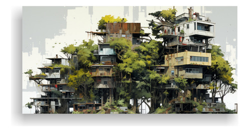 40x20cm Cuadro Pintura Urbana Sobre Árboles En Escenario