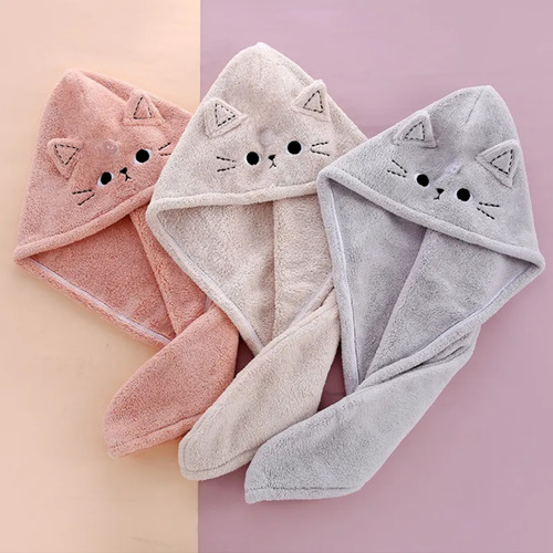 Toalla Turbante De Microfibra Suave Secado Rápido Chufi Gris Gatito