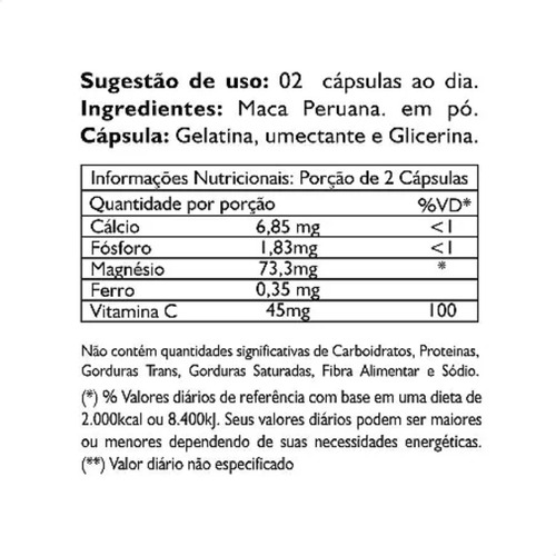 Maca Peruana 500mg 100% Pura 120 Cáps - Status Verde