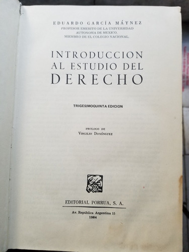 A0 Introducción Al Estudio Del Derecho 35.a Ed García Maynez (Usado)