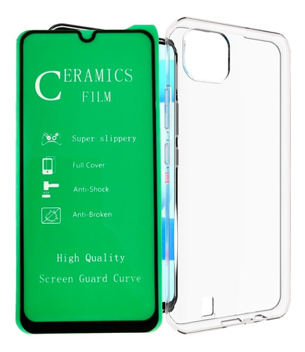 Funda Estuche Transparente + Vidrio Ceramico Para Realme