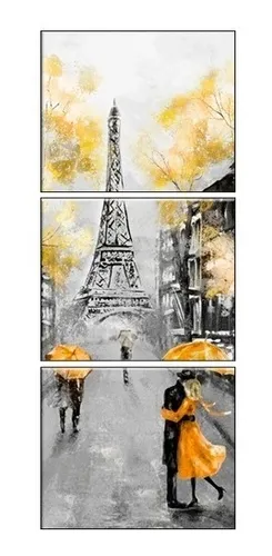 comprar Quadro Decorativ Casal Paris Torre Eiffel Grande 3 Peças  