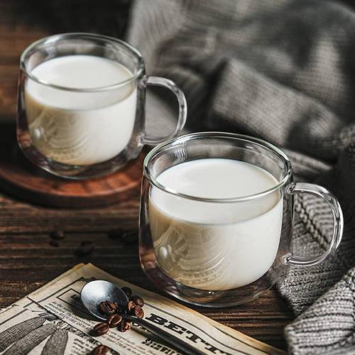 Juego De 2 Tazas De Café De Vidrio De Doble Pared, 16 Oz, Co