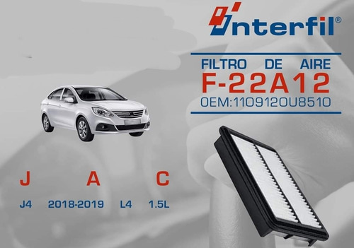 Filtro De Aire Jac J4 1.5l 2018 2019 1109120u8510 F-22a12