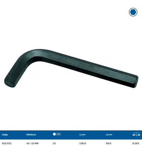 Chave Allen Curta De 12 Mm - 012.013 - Gedore