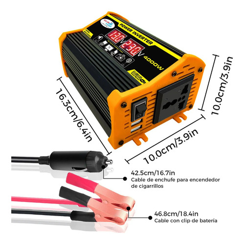 Inversor De Corriente 4000w 12v A110v Convertidor Para Auto