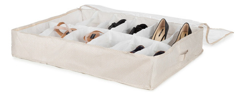 Organizador Caja De Guardado Bajo Cama Zapatos 12 Pares Color Marrón Claro