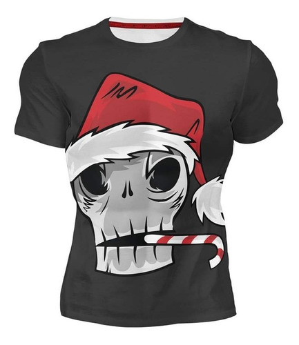 Playera Sublimada Navideña Calavera Baston Todas Las Tallas