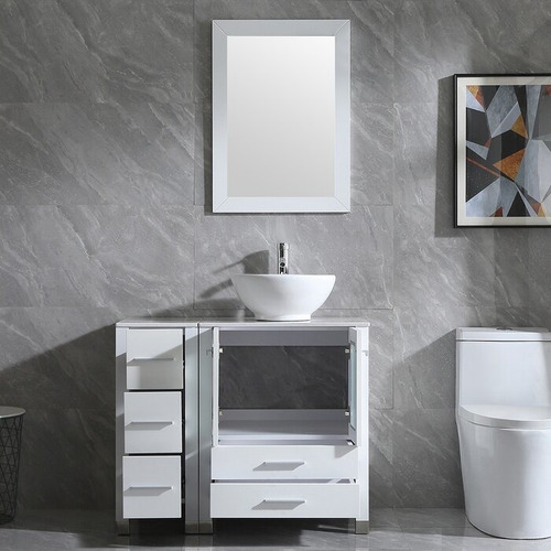 Mueble Para Baño, Gabinete Vanity 36  Con Espejo Blanco