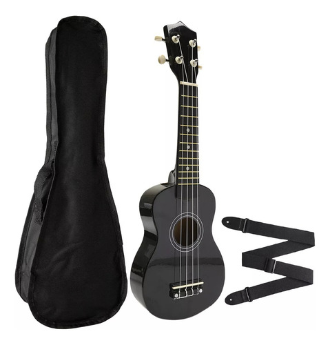 Kit De Ukelele Soprano Acústico De Madera De 21 Pulgadas Negro