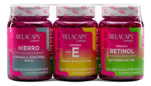 Threepack Belacaps Colágeno 6 En 1, Retinol Y Vitamina E Sabor Sin sabor