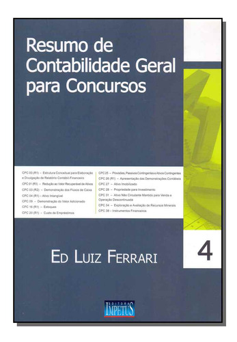 Libro Resumo De Contab Geral Para Concursos Vol 04 De Ferrar