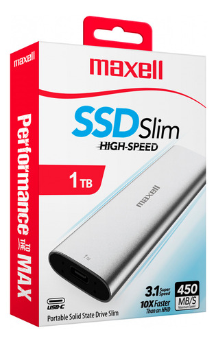 Disco Duro Externo Solido Ssd Slim 1tb Maxell 3.1 Usb Tipo C Color Plateado