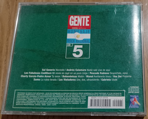 Cd Original Revista Gente Homenaje Rock Nacional Cd 5 (Usado)
