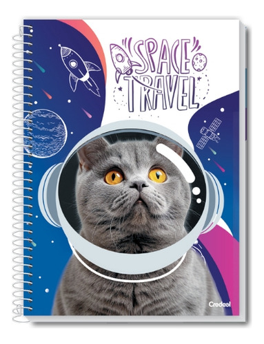 Caderno Univ. C/d 1m 80 Fls - Gato Astronauta Credeal