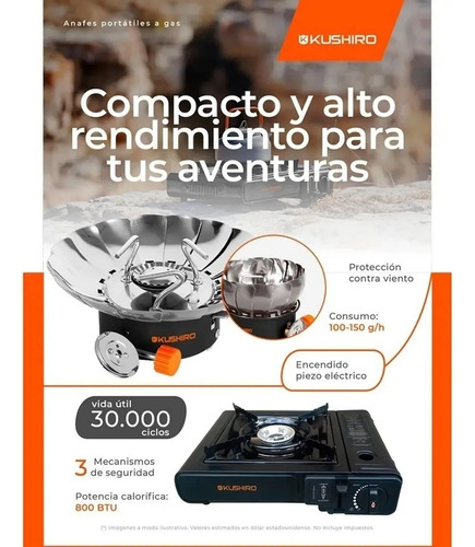 Anafe Calentador Portátil C/ Protector De Viento, Camping