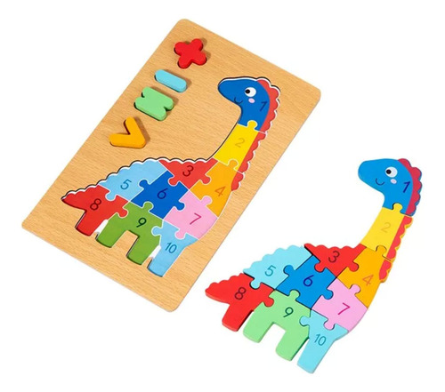 Rompecabezas Madera 3d Dinosaurio Matemáticas 14 Piezas