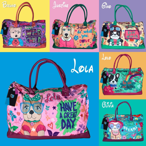 Maxi Bolso Cartera Grande Super Onda Y Amplio Perritos Gatitos Diseño Trend