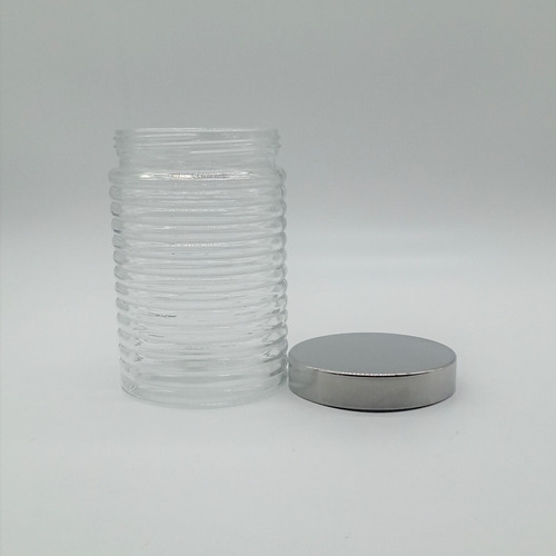 Imagen 3 de 3 de Frasco De Vidrio Acanalado Anillo Con Tapa 17x11 Cm